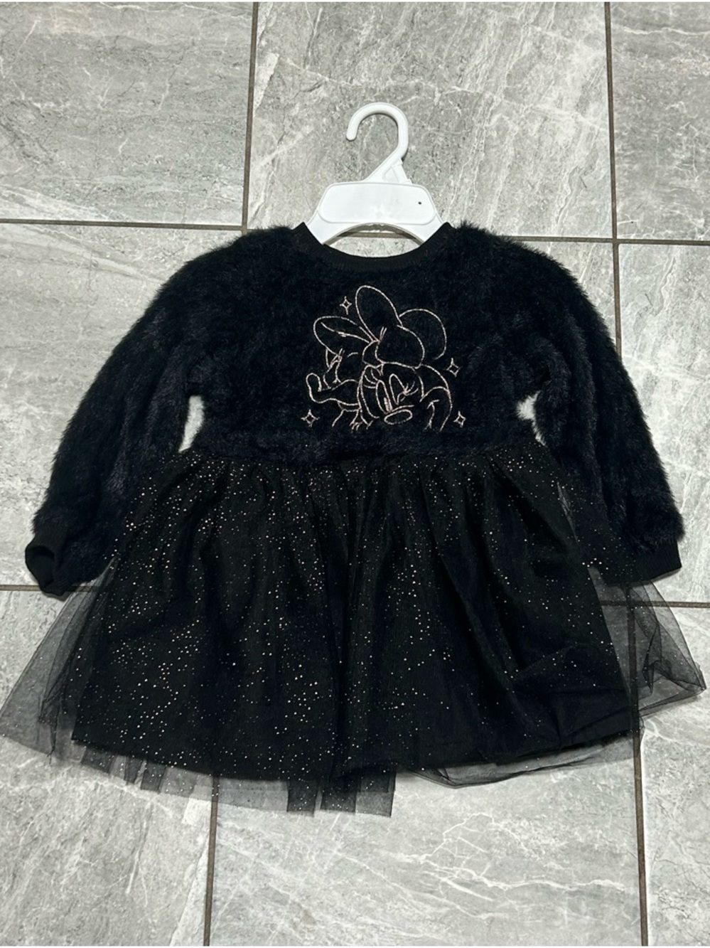 Disney Minnie Mouse Dress 3T Black Tutu Faux Fur Party Dress